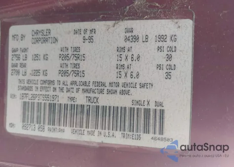 1996 Dodge Dakota from USA, damaged, VIN 1B7FL26P3TS551971